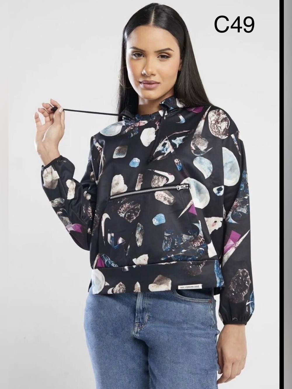 Nike Black Gem-Print Pullover Bomber Jacket,Size Large